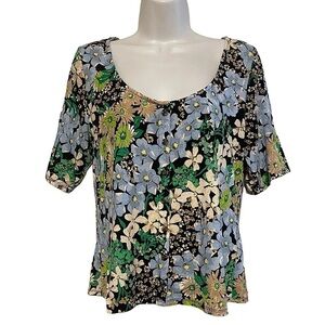 H&M MULTI FLORAL SHORT SLEEVE SCOOP NECK T SHIRT TOP